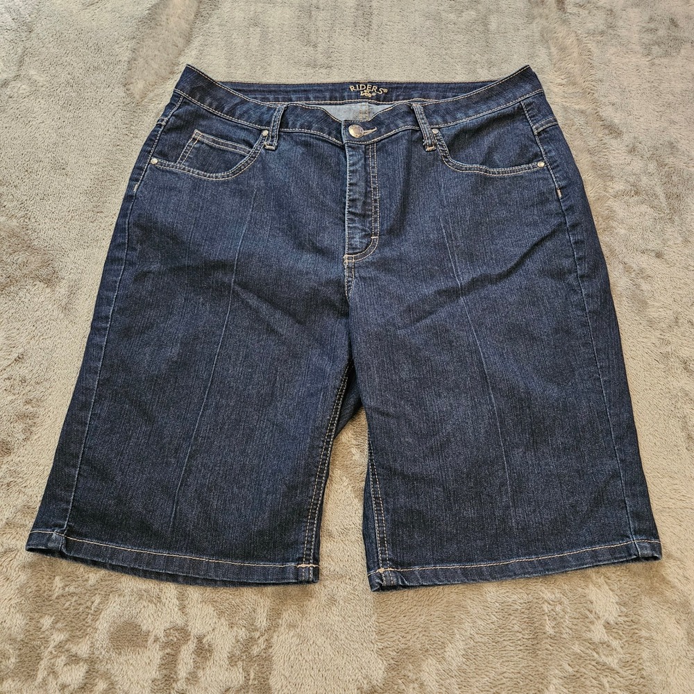 Riders by Lee Womens Dark Wash Denim Bermuda Shorts Size 16 Medium Indigo